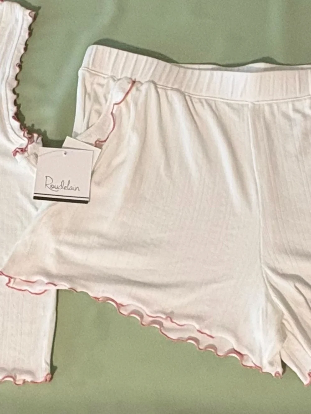 Feminine flirty two piece short pajama set ROUDELAIN creme pink XL NWT - Picture 2 of 3